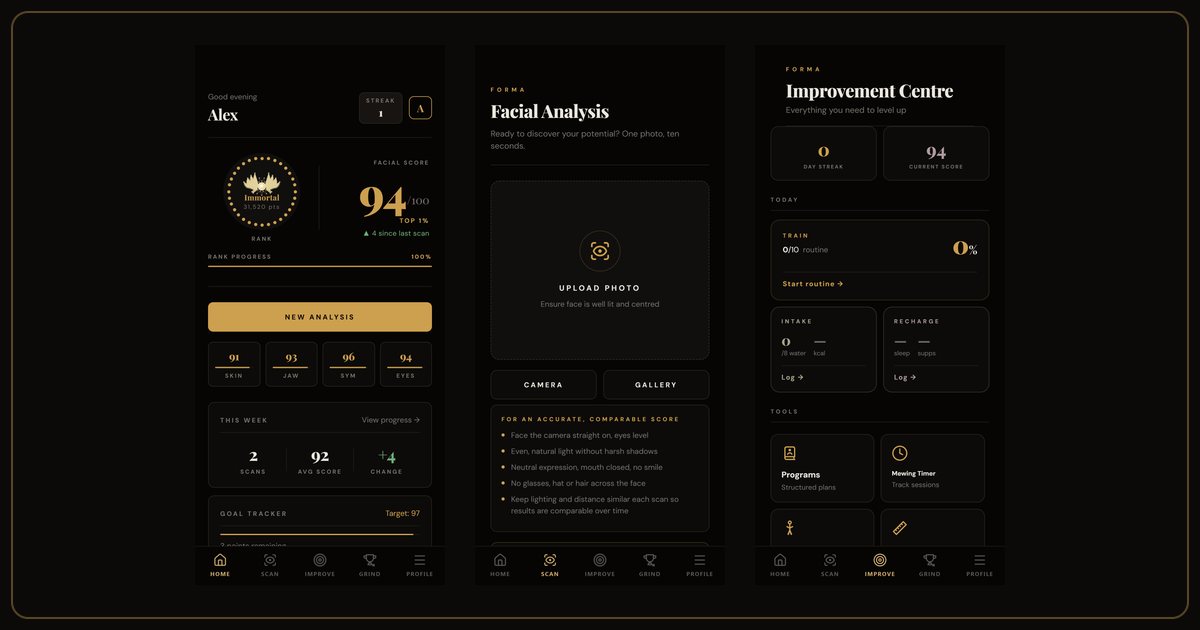 I built an AI tool that scores your face out of 100 and hands you a plan to improve it, would love f logo